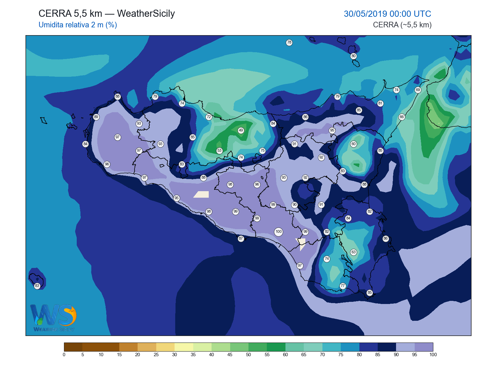 Umidità relativa 2 m · 2019053000
