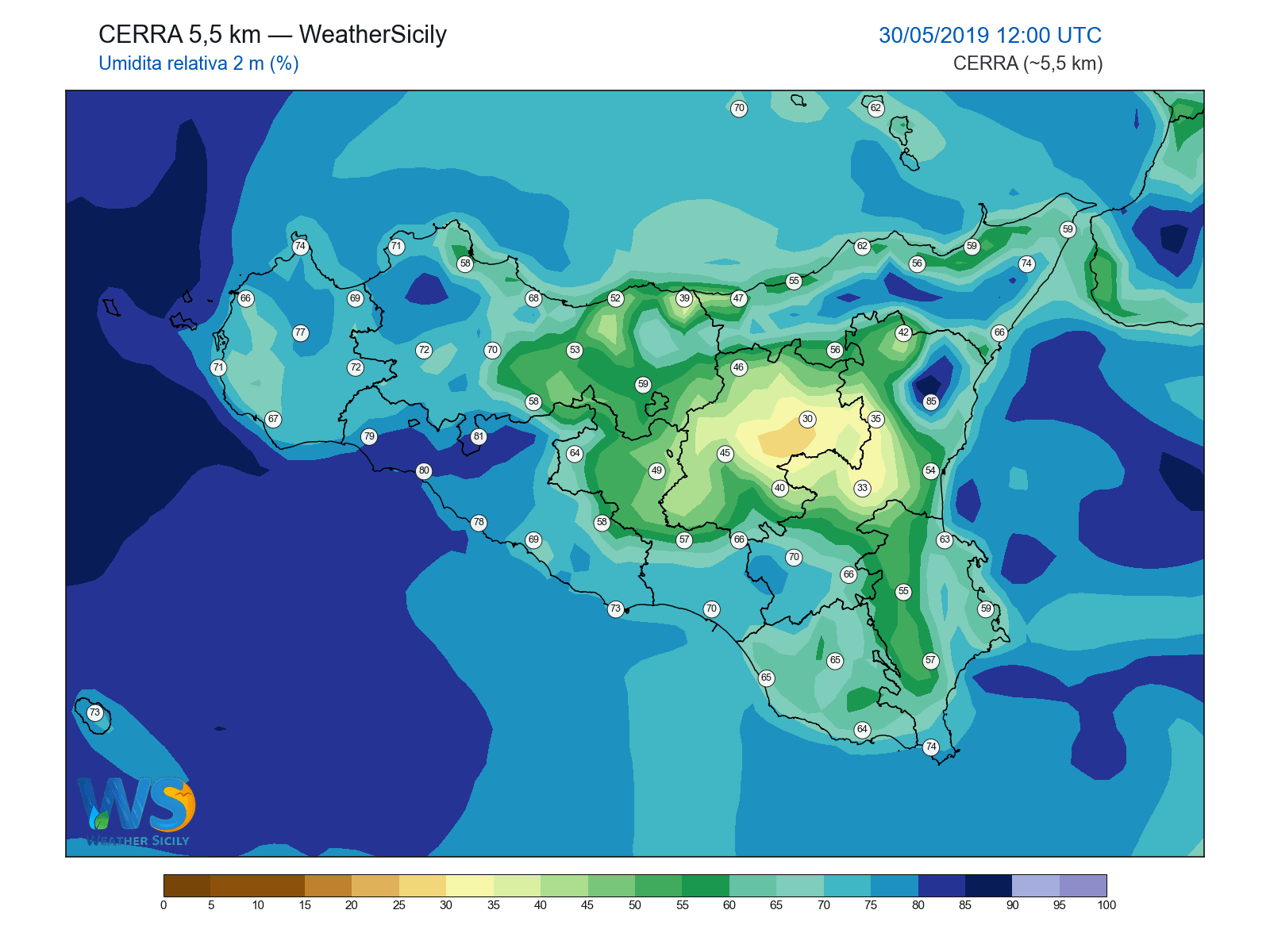 Umidità relativa 2 m · 2019053012