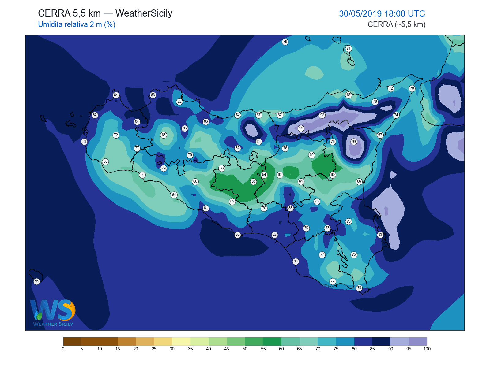 Umidità relativa 2 m · 2019053018