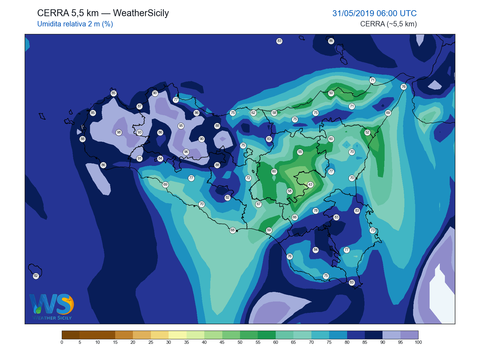 Umidità relativa 2 m · 2019053106