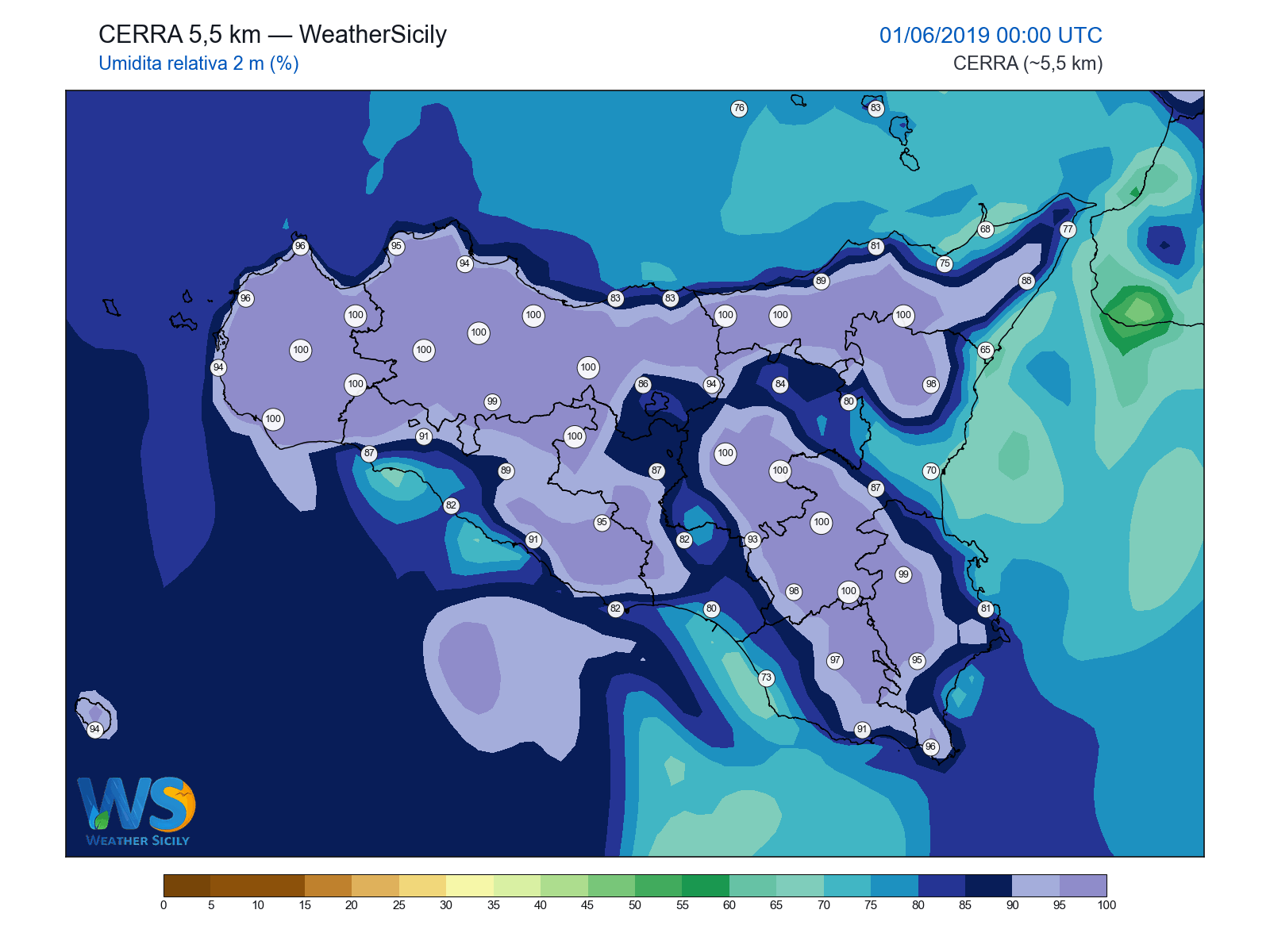 Umidità relativa 2 m · 2019060100