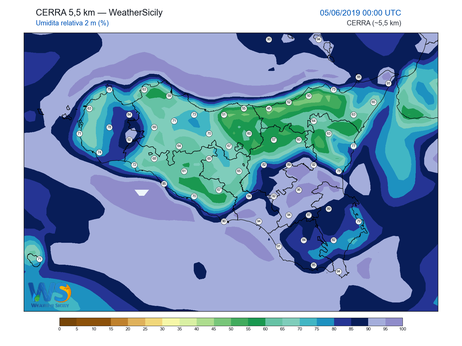 Umidità relativa 2 m · 2019060500