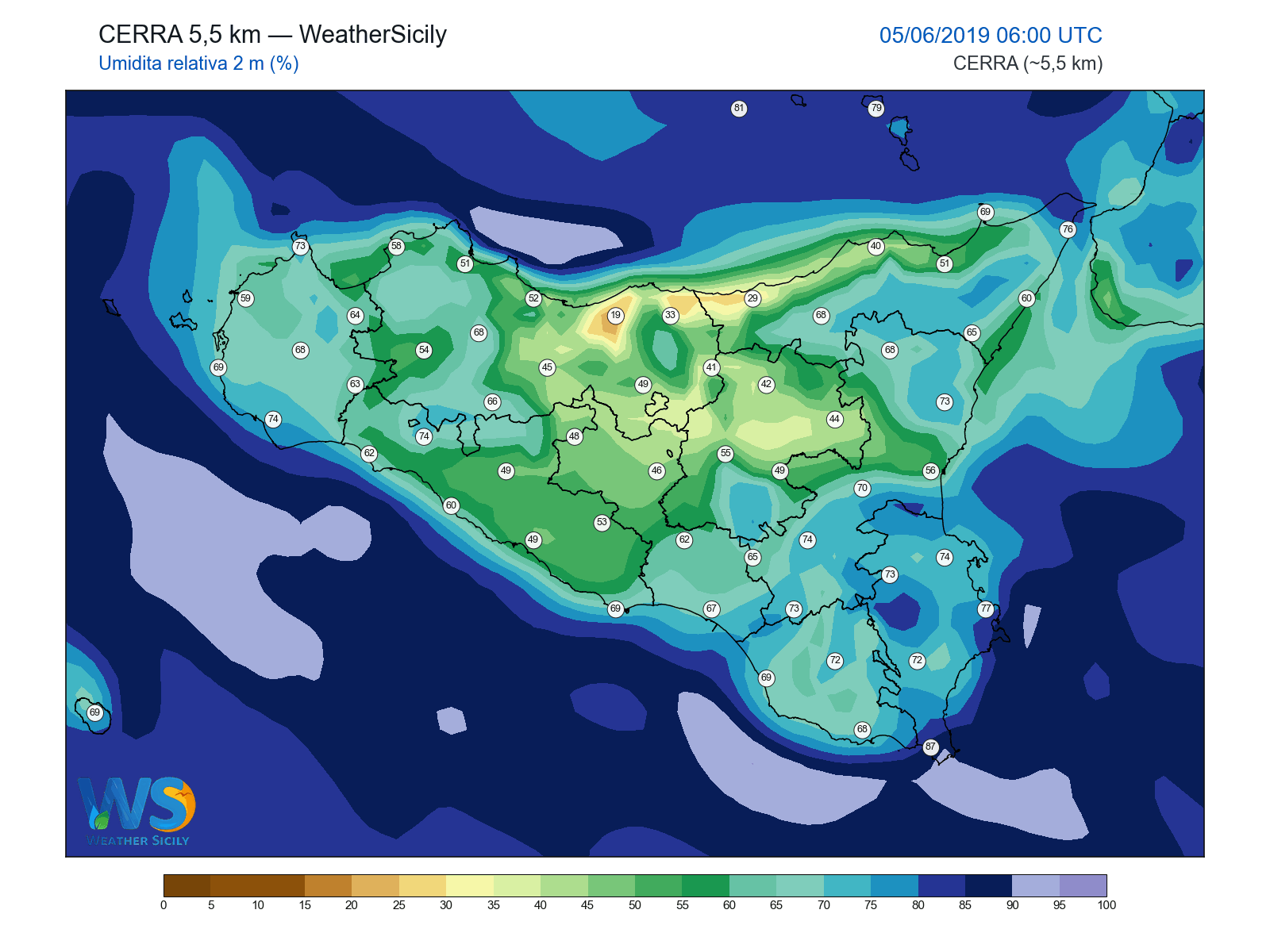 Umidità relativa 2 m · 2019060506