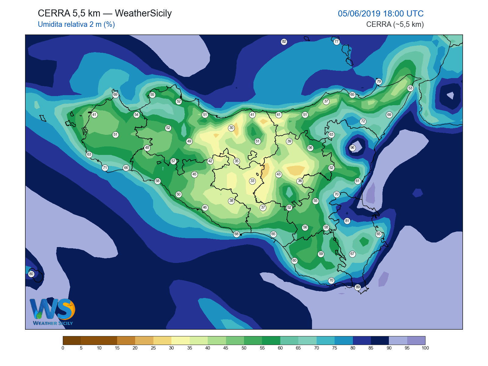Umidità relativa 2 m · 2019060518