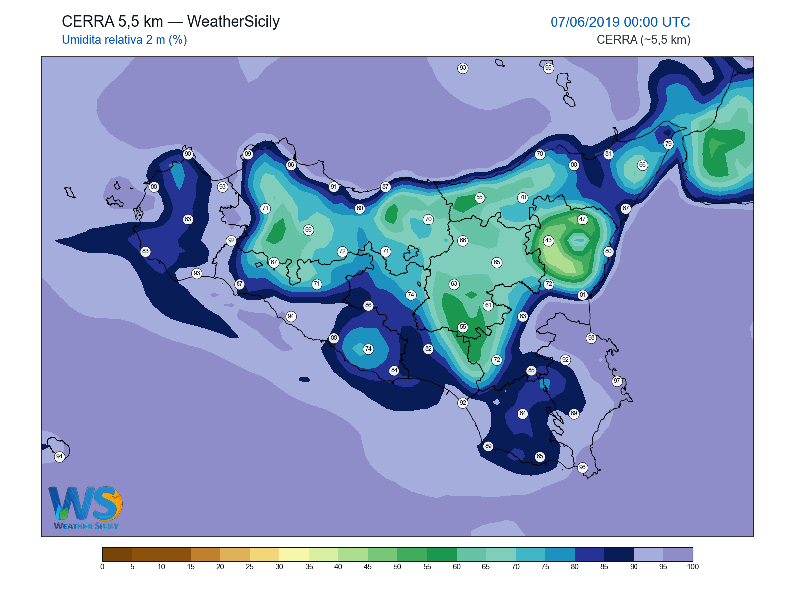 Umidità relativa 2 m · 2019060700
