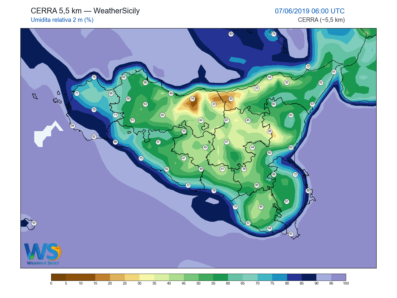 Umidità relativa 2 m · 2019060706