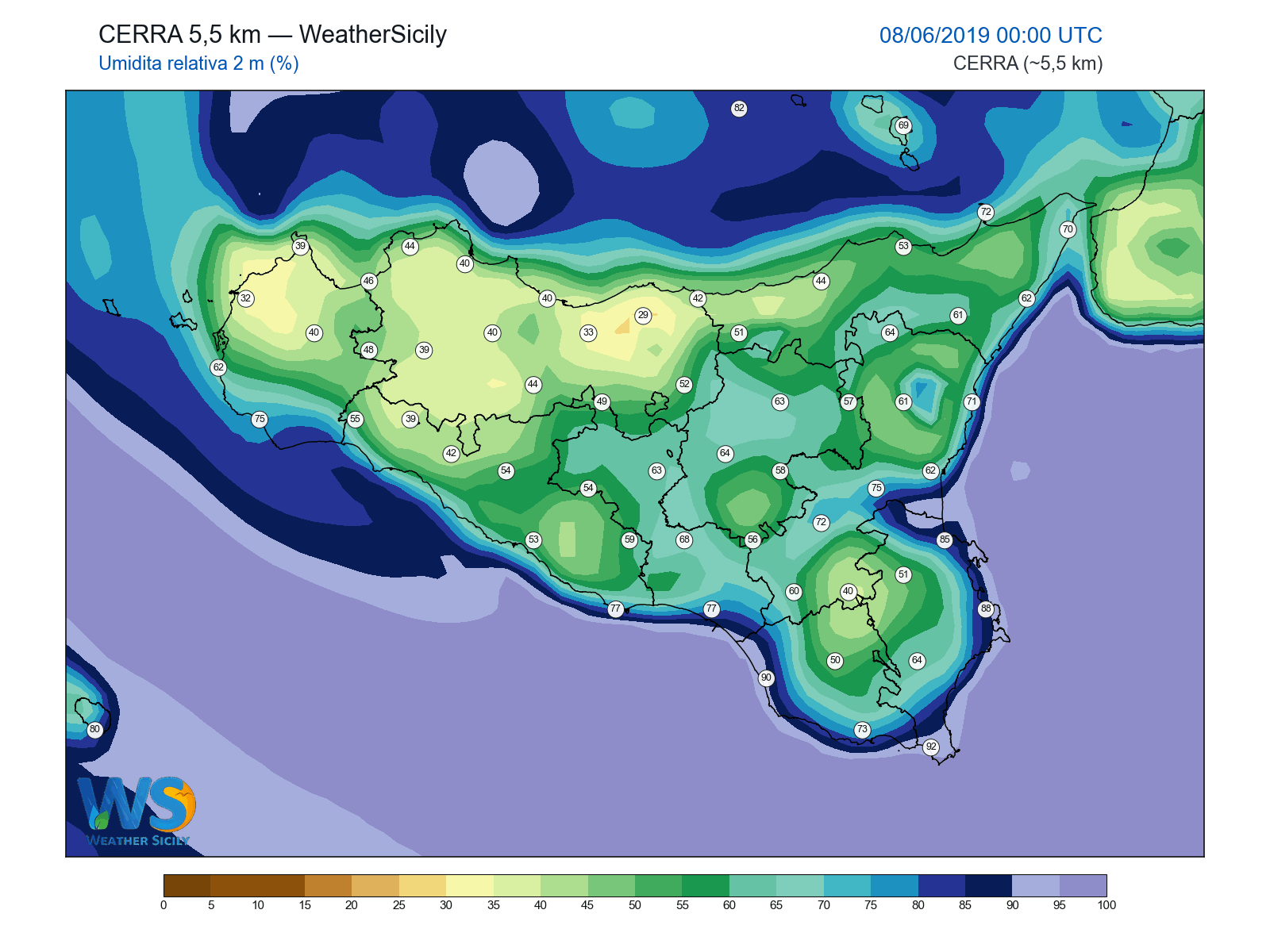 Umidità relativa 2 m · 2019060800