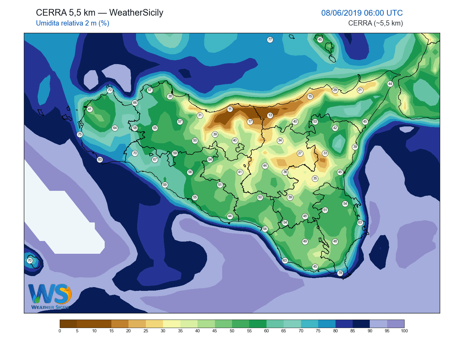 Umidità relativa 2 m · 2019060806