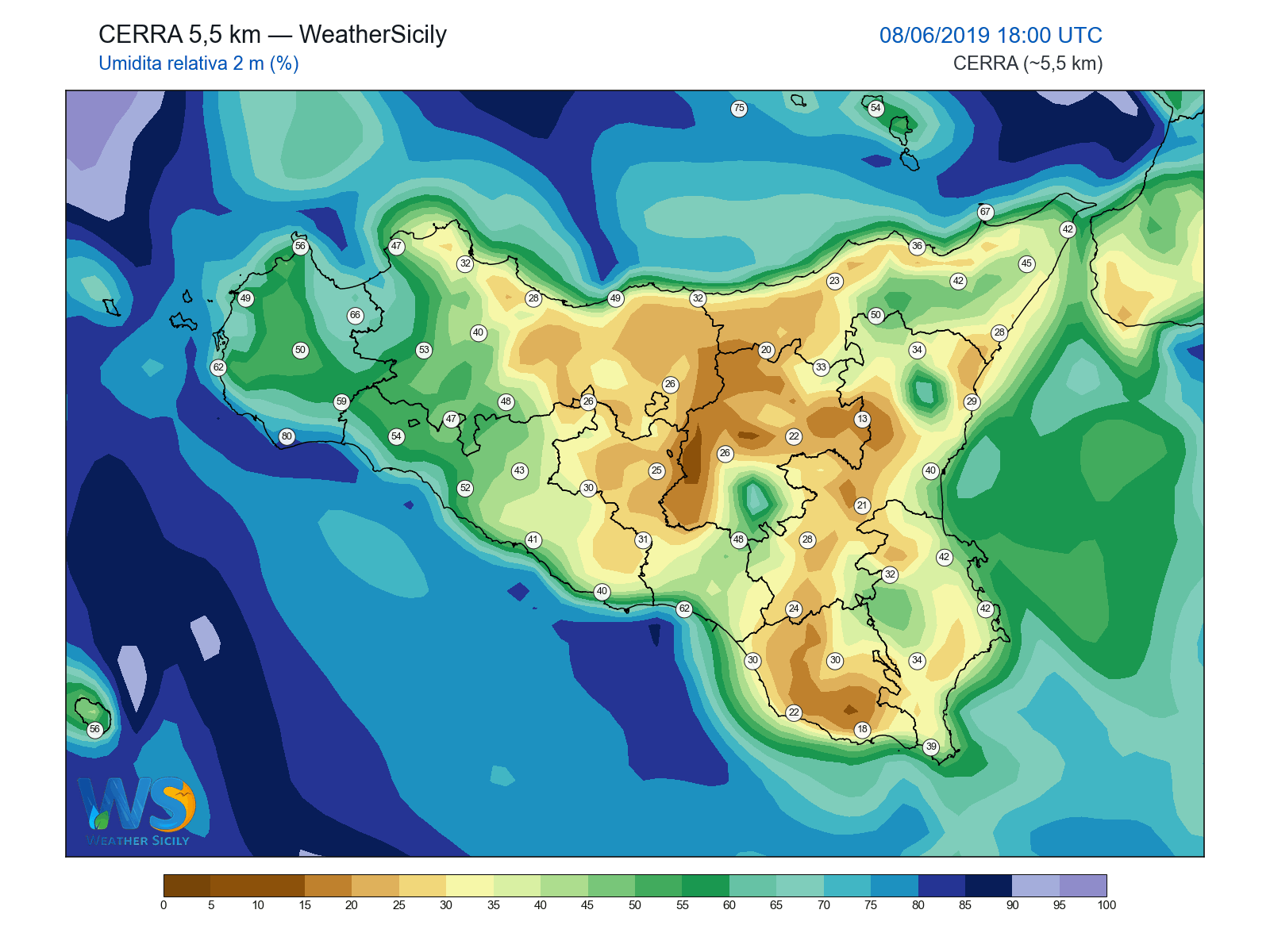 Umidità relativa 2 m · 2019060818