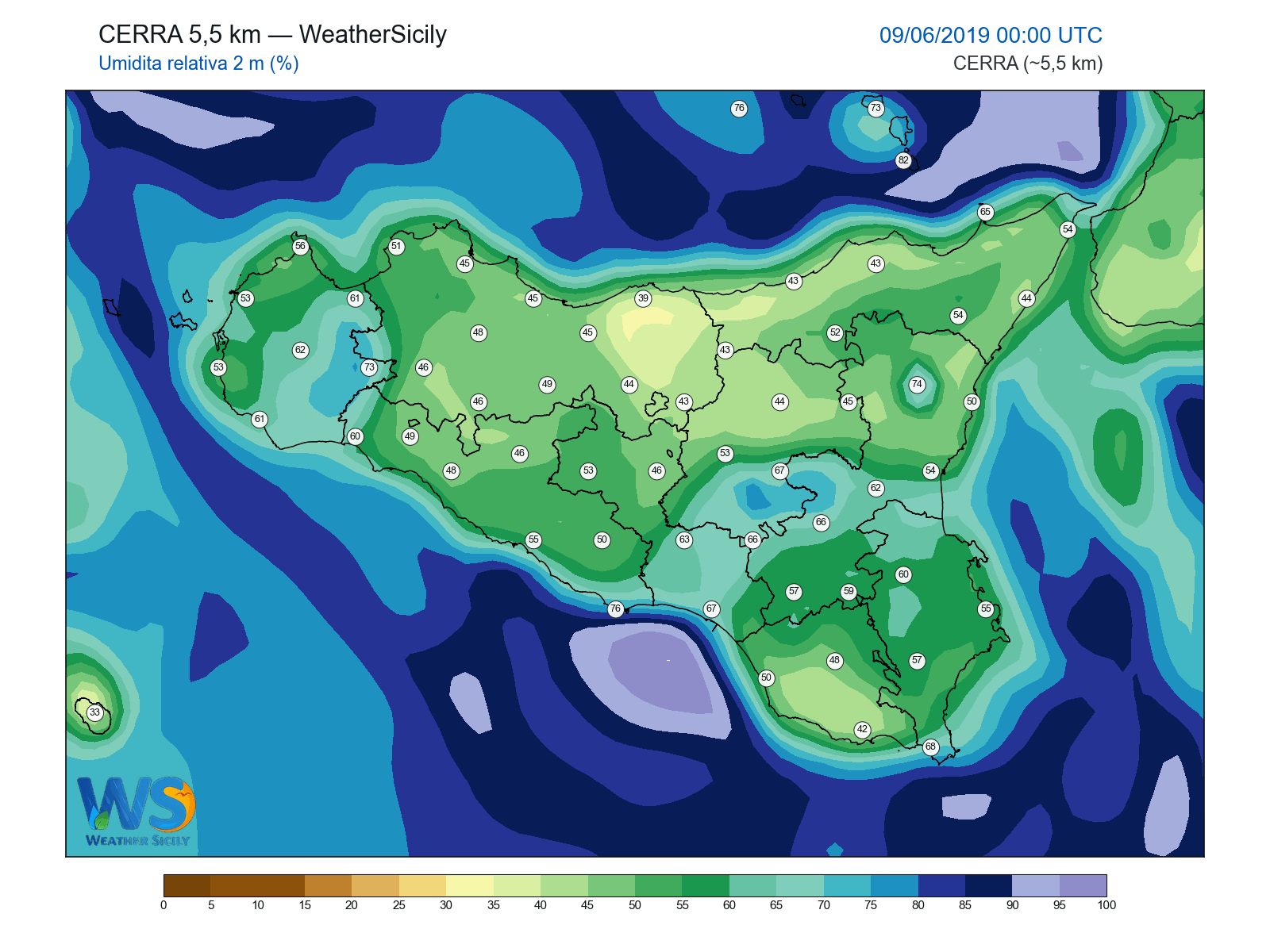 Umidità relativa 2 m · 2019060900
