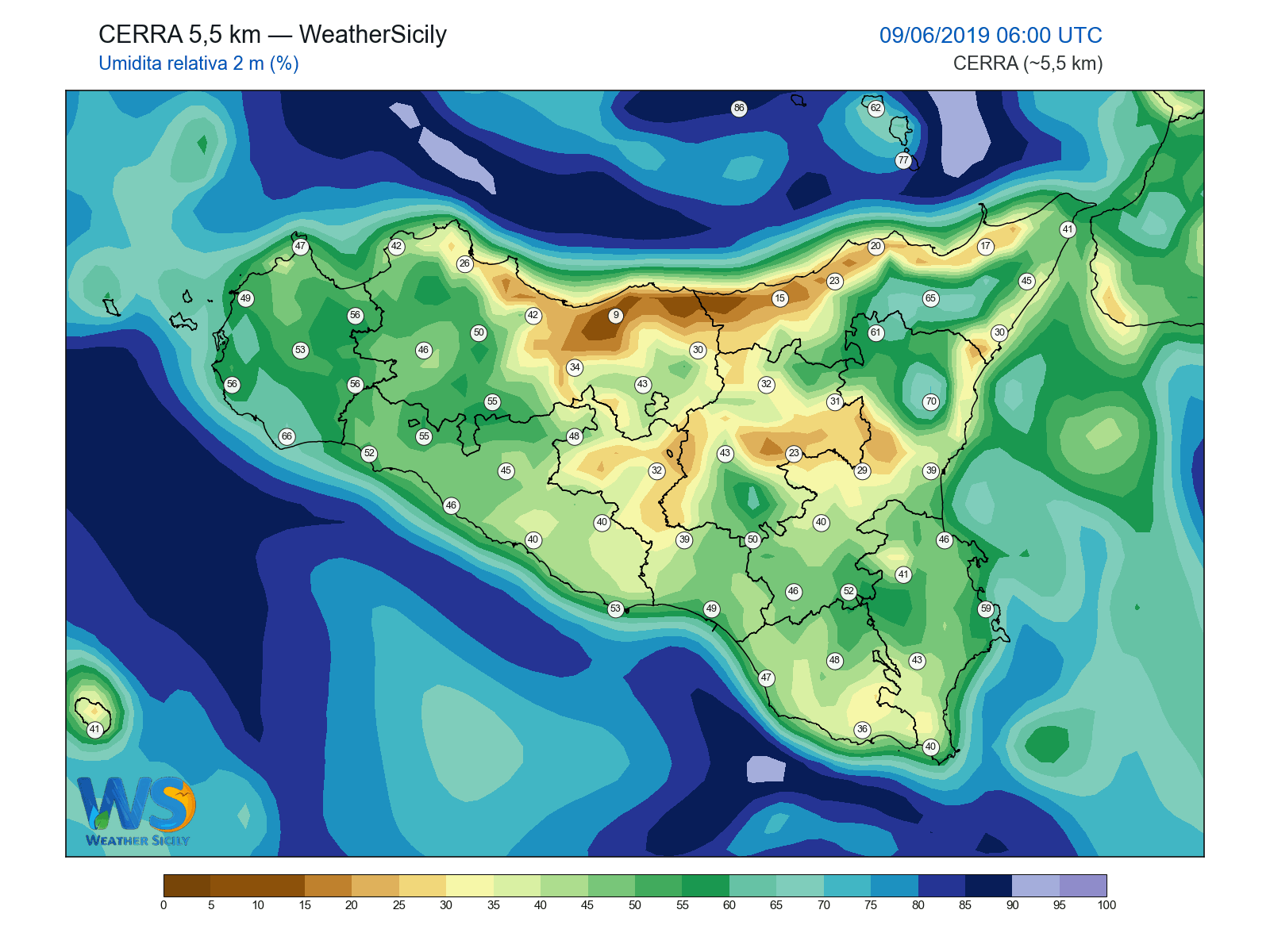 Umidità relativa 2 m · 2019060906