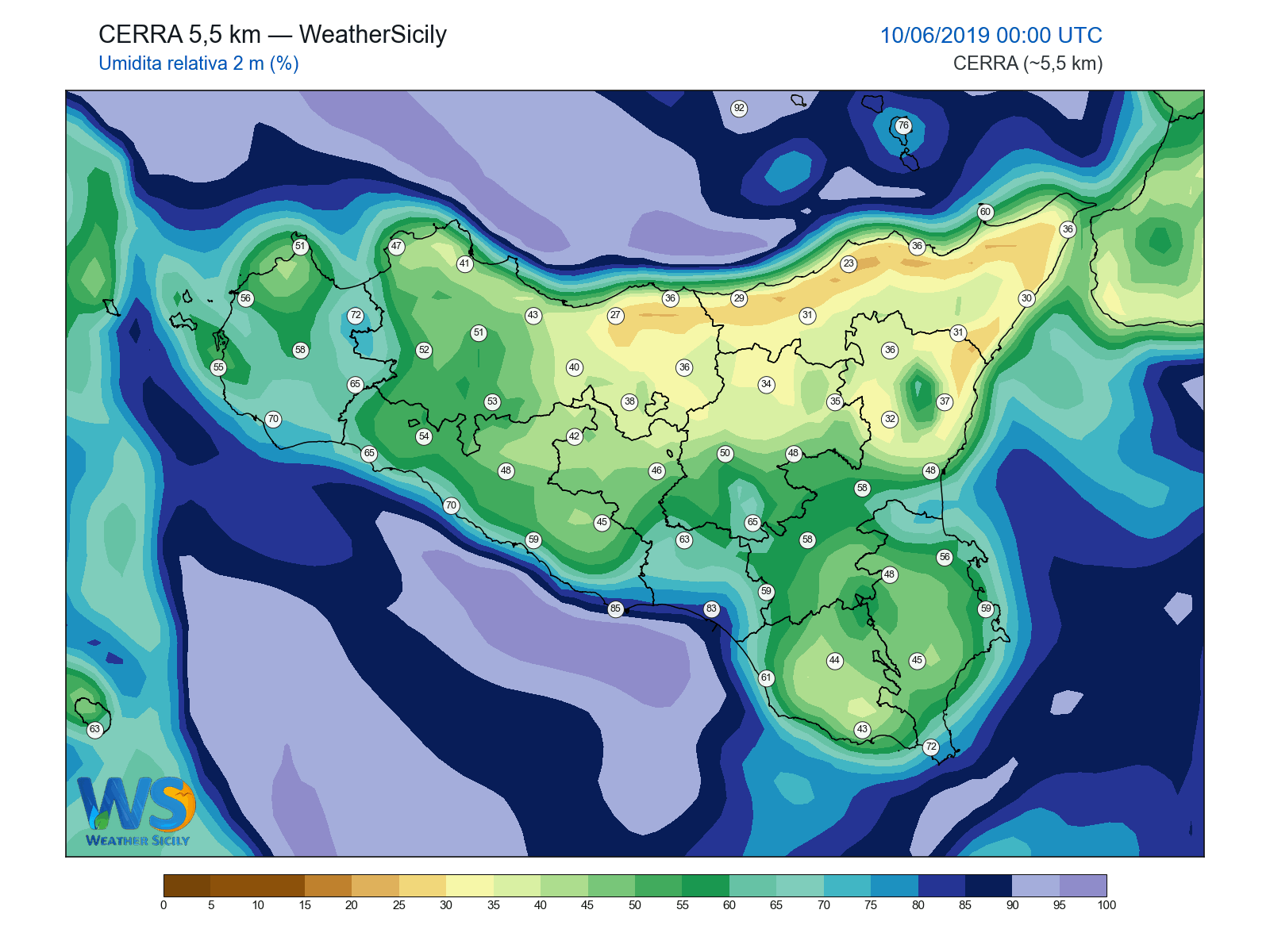 Umidità relativa 2 m · 2019061000