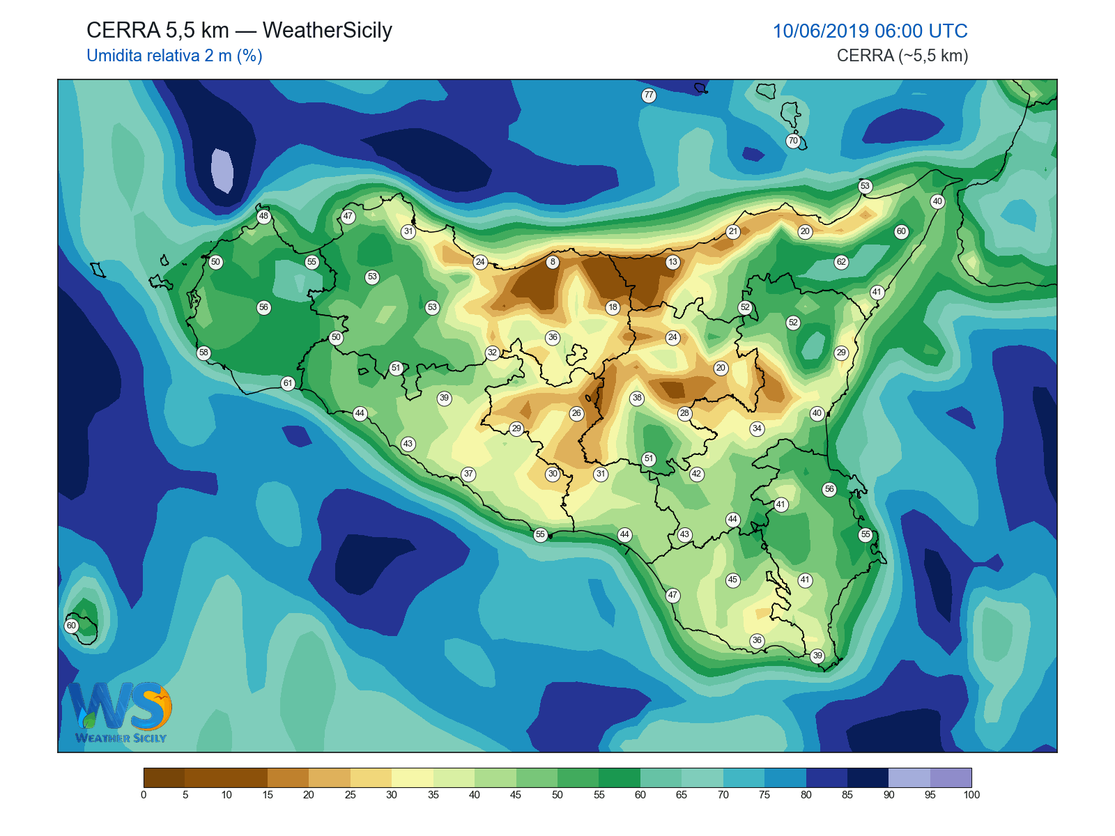 Umidità relativa 2 m · 2019061006