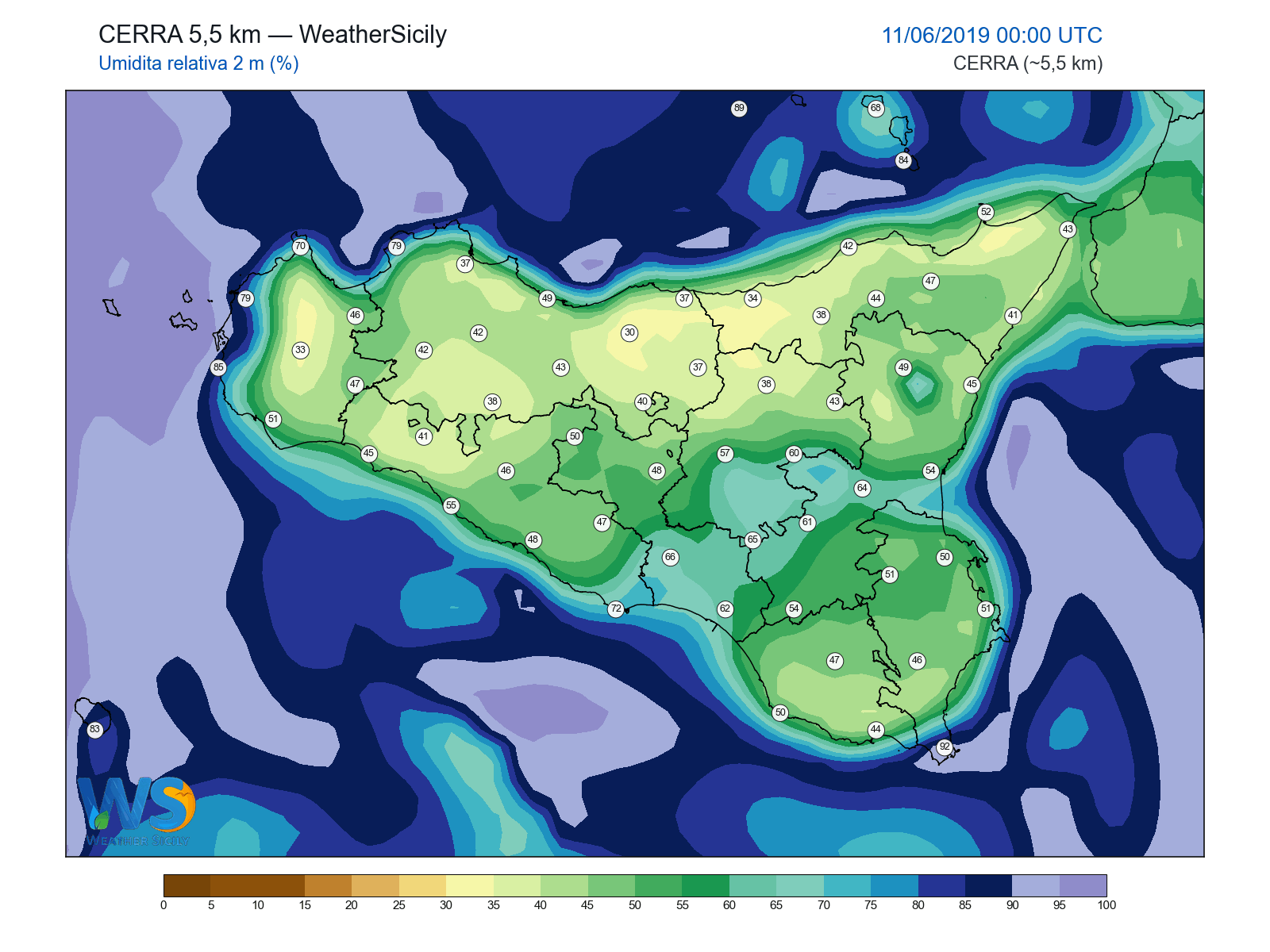 Umidità relativa 2 m · 2019061100