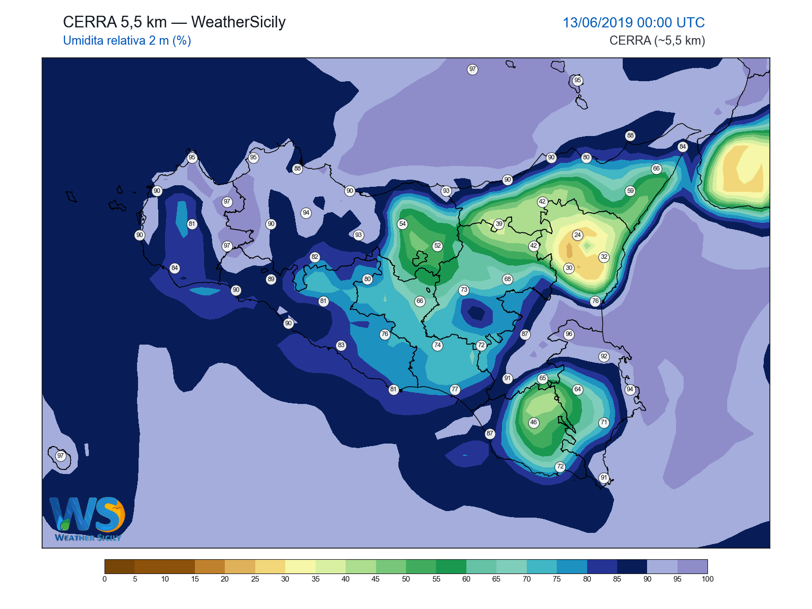 Umidità relativa 2 m · 2019061300