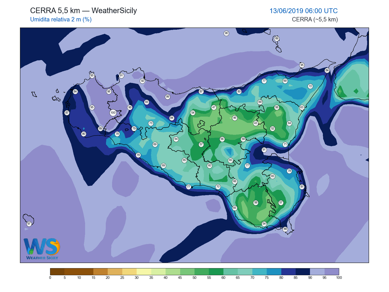 Umidità relativa 2 m · 2019061306