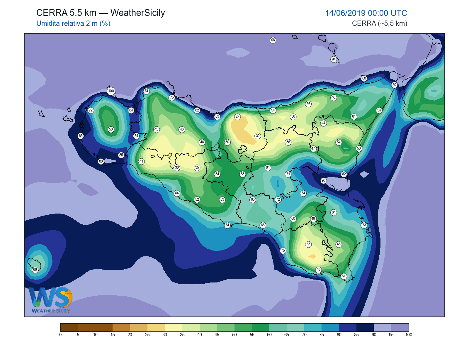 Umidità relativa 2 m · 2019061400