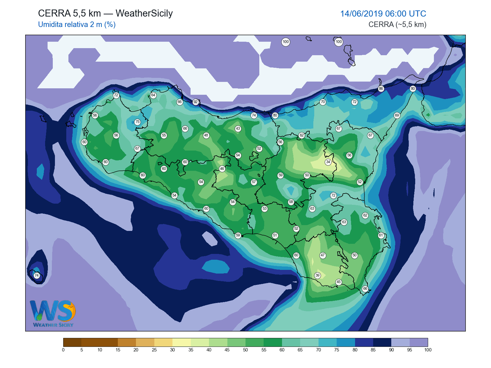 Umidità relativa 2 m · 2019061406