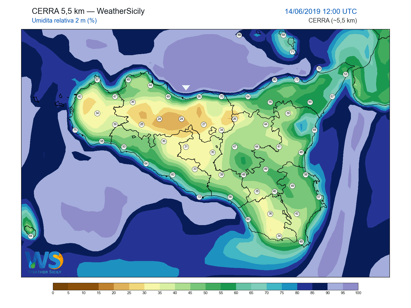 Umidità relativa 2 m · 2019061412