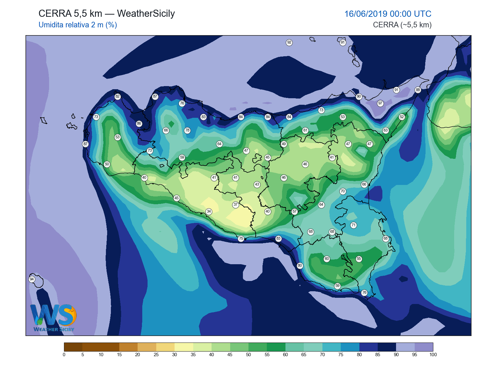 Umidità relativa 2 m · 2019061600