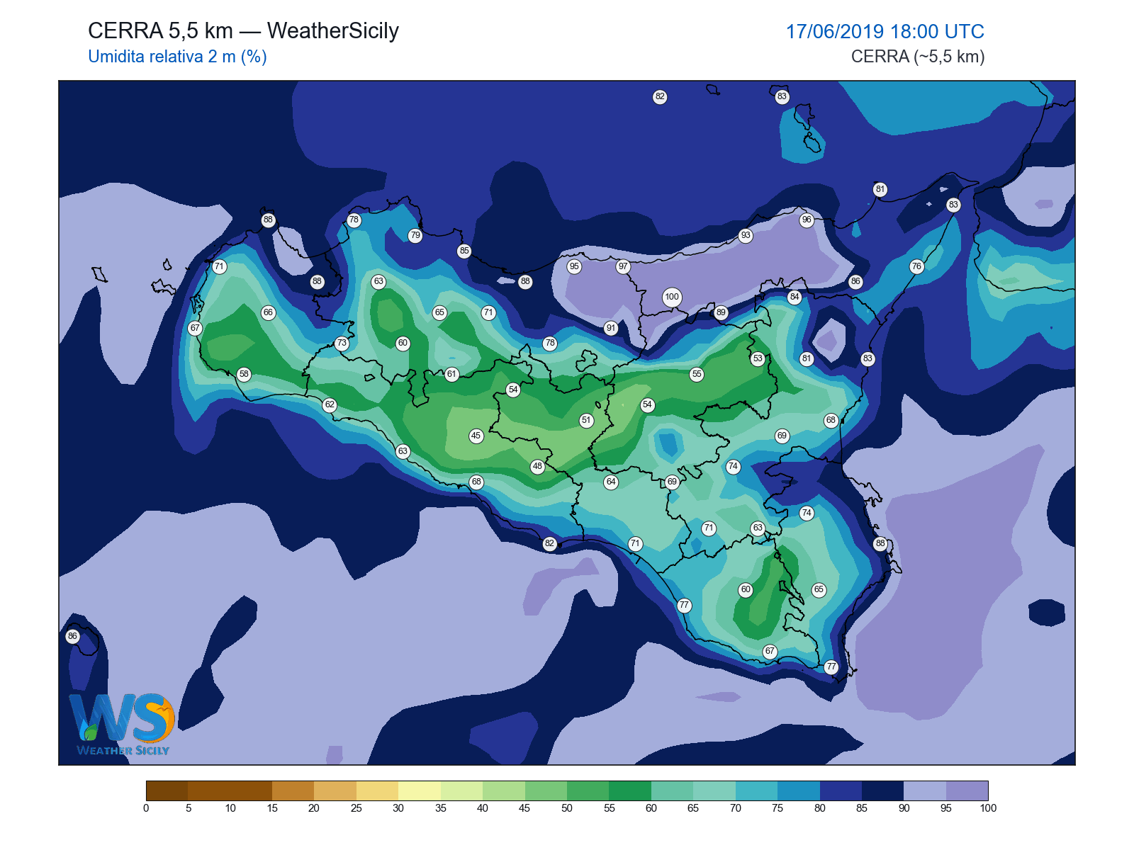 Umidità relativa 2 m · 2019061718