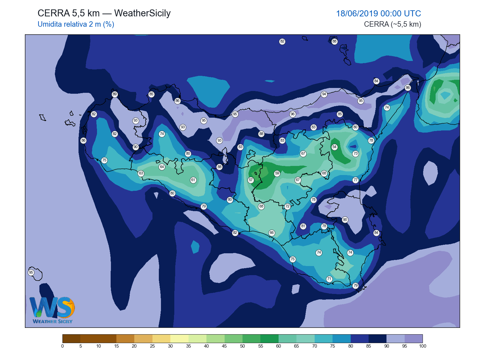 Umidità relativa 2 m · 2019061800
