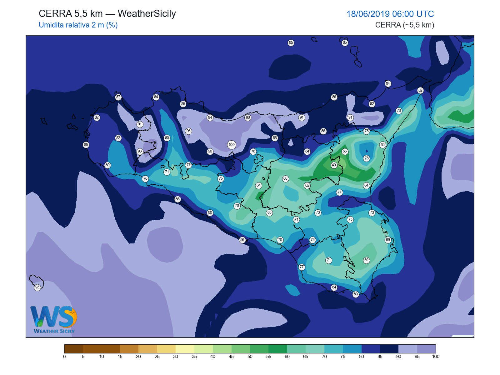 Umidità relativa 2 m · 2019061806