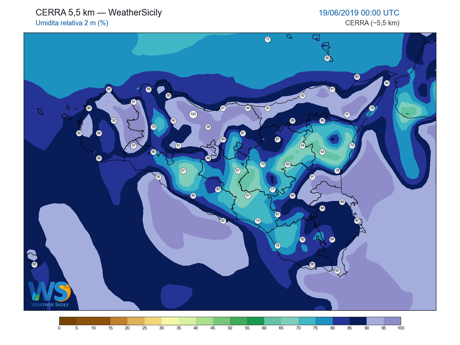Umidità relativa 2 m · 2019061900