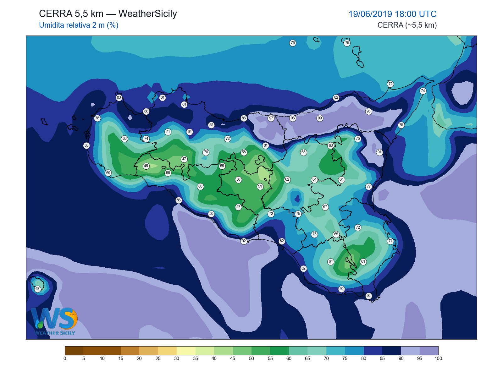 Umidità relativa 2 m · 2019061918