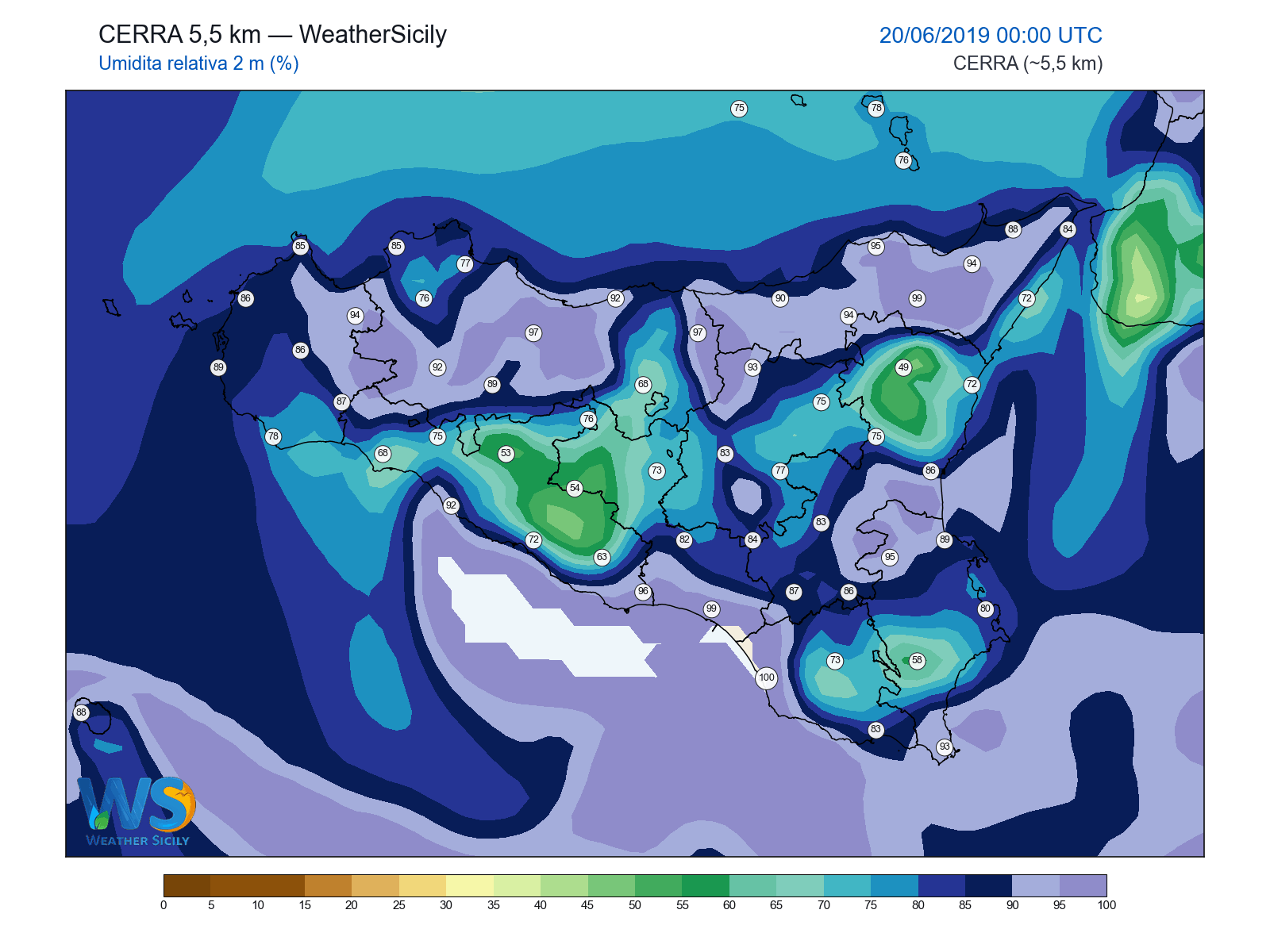 Umidità relativa 2 m · 2019062000