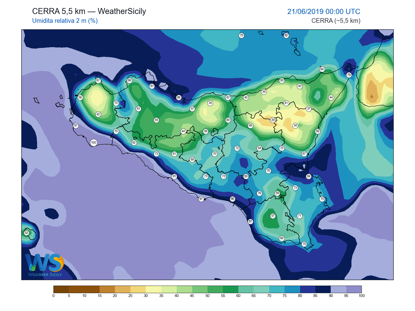 Umidità relativa 2 m · 2019062100