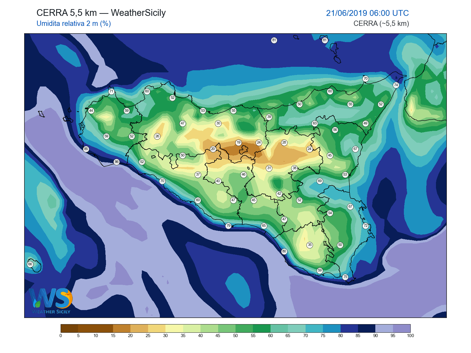 Umidità relativa 2 m · 2019062106