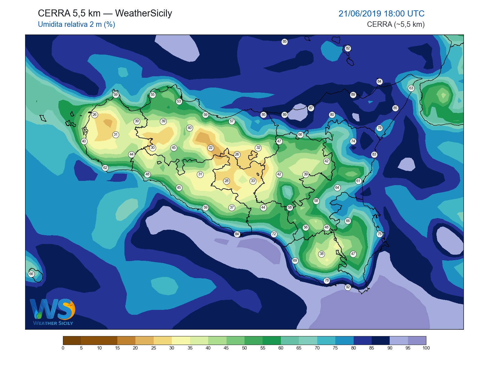 Umidità relativa 2 m · 2019062118