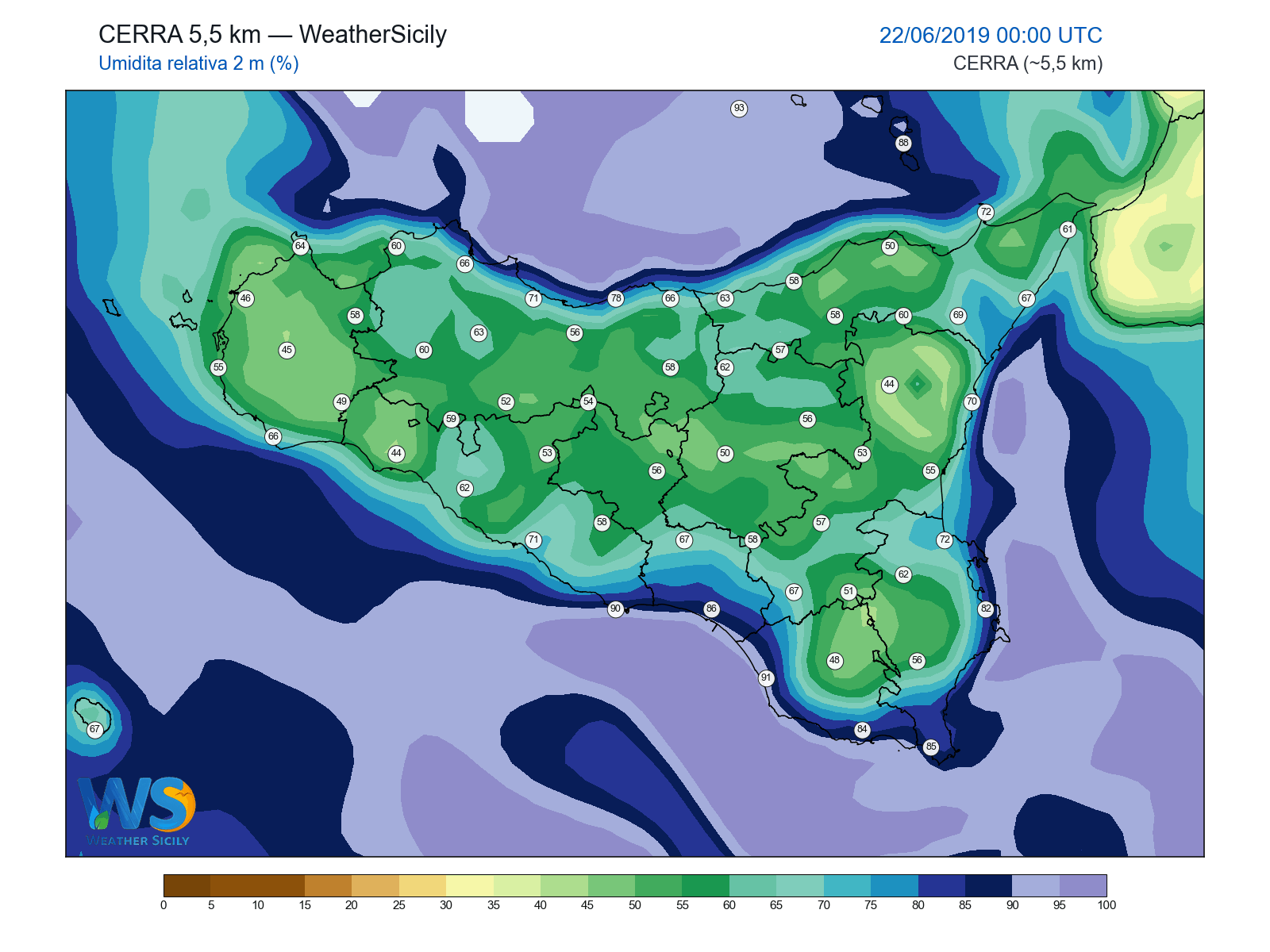 Umidità relativa 2 m · 2019062200
