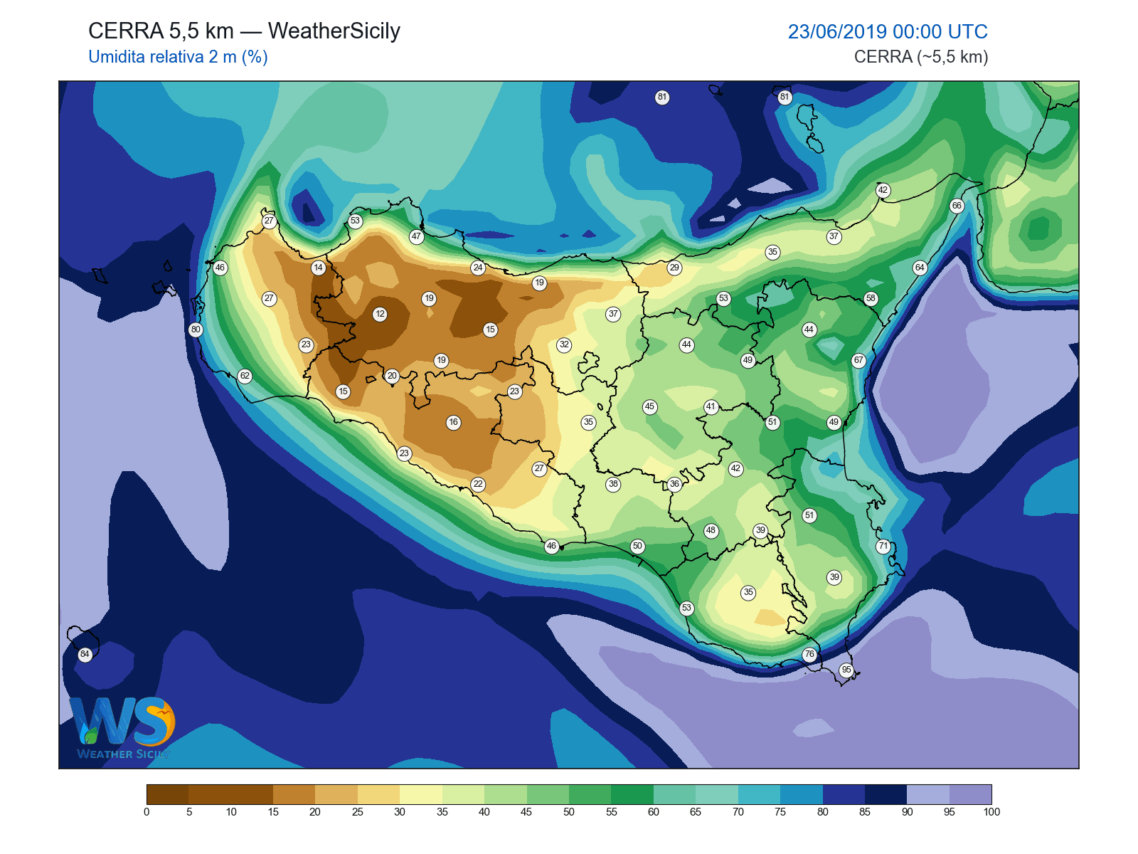 Umidità relativa 2 m · 2019062300