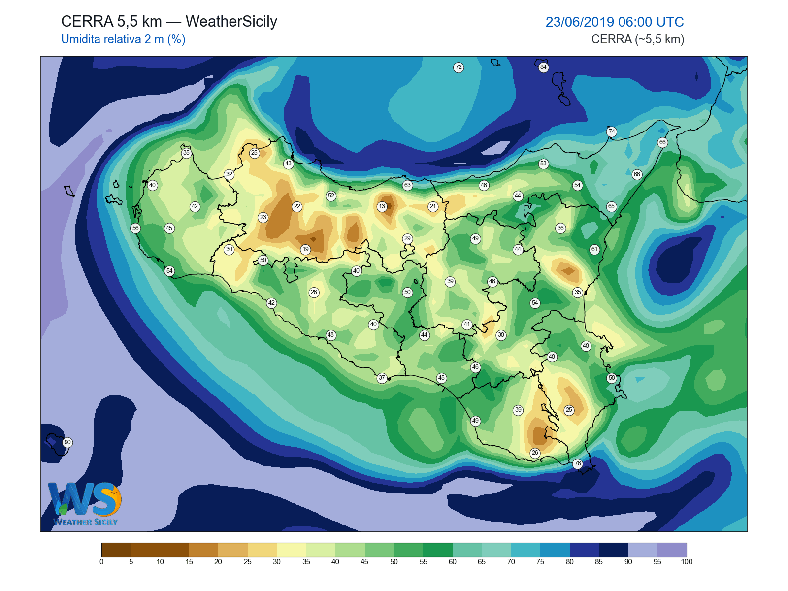Umidità relativa 2 m · 2019062306