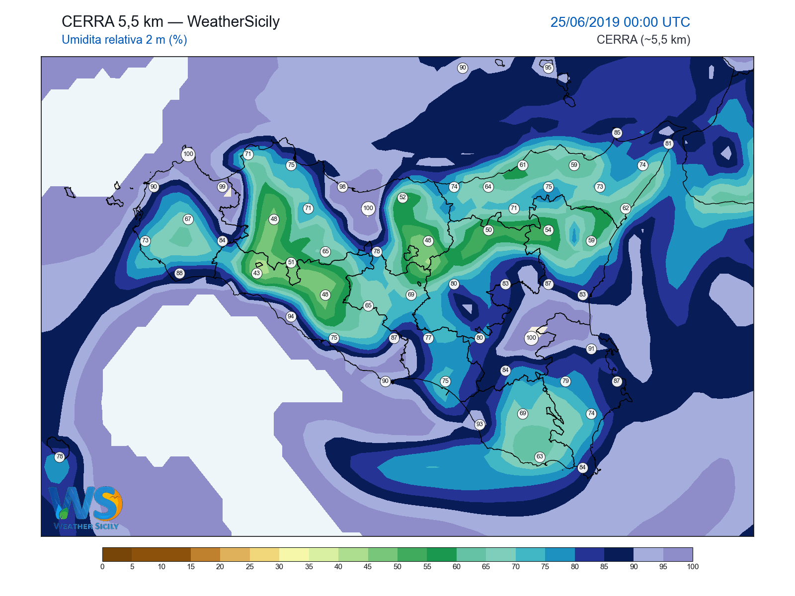 Umidità relativa 2 m · 2019062500