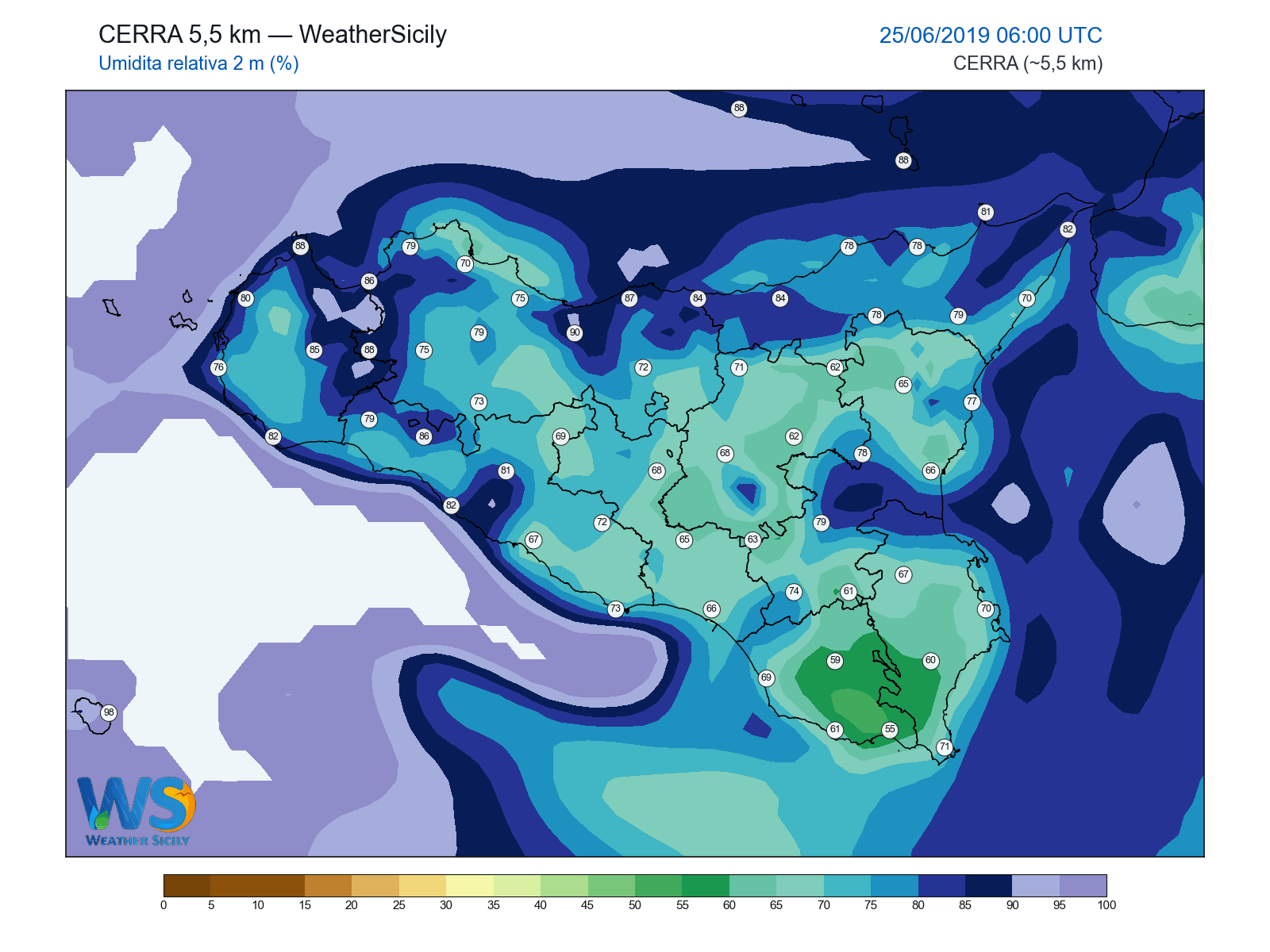Umidità relativa 2 m · 2019062506
