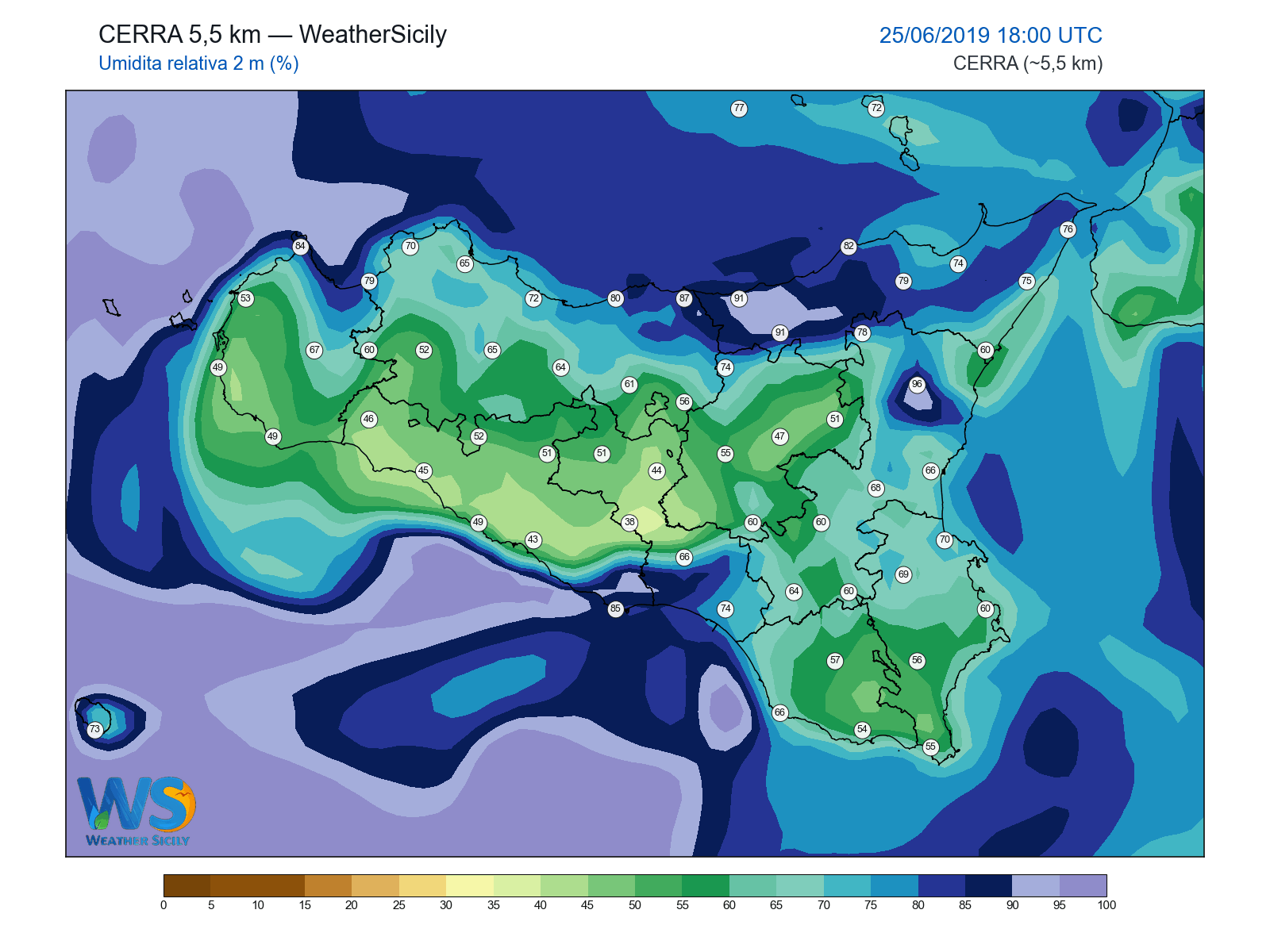 Umidità relativa 2 m · 2019062518