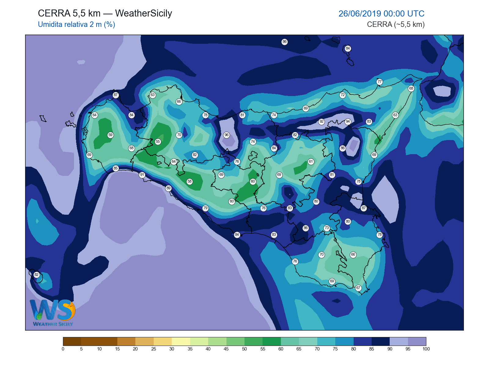 Umidità relativa 2 m · 2019062600