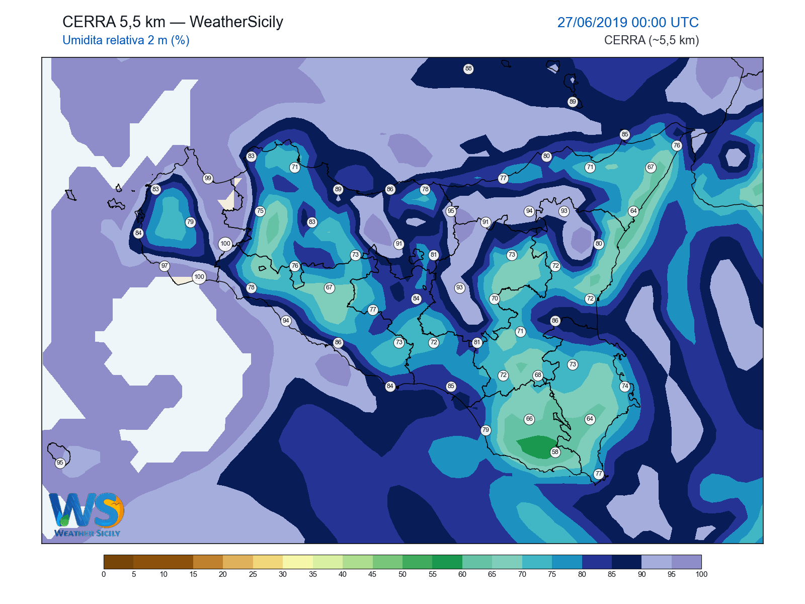 Umidità relativa 2 m · 2019062700