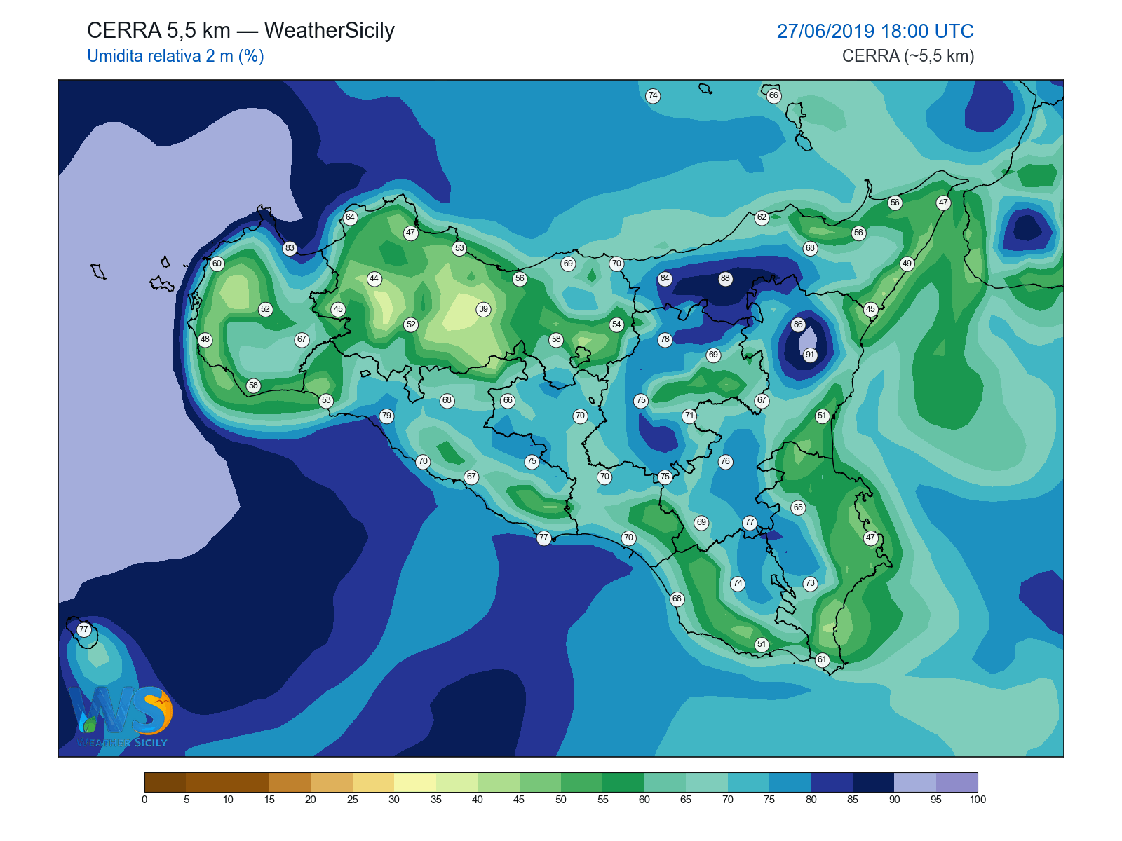 Umidità relativa 2 m · 2019062718