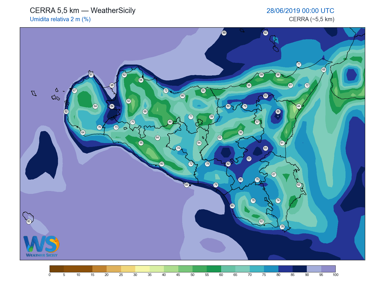 Umidità relativa 2 m · 2019062800