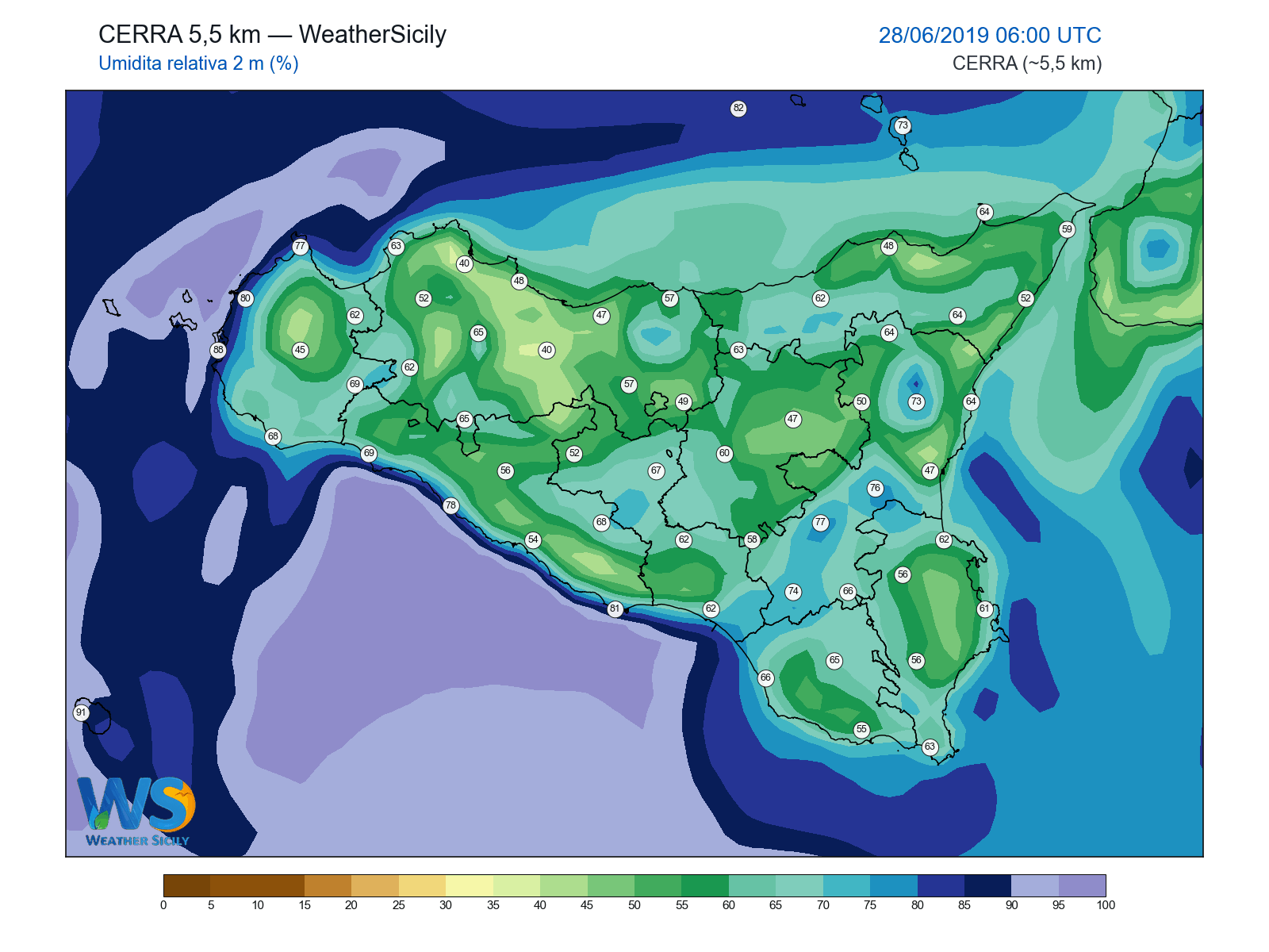 Umidità relativa 2 m · 2019062806