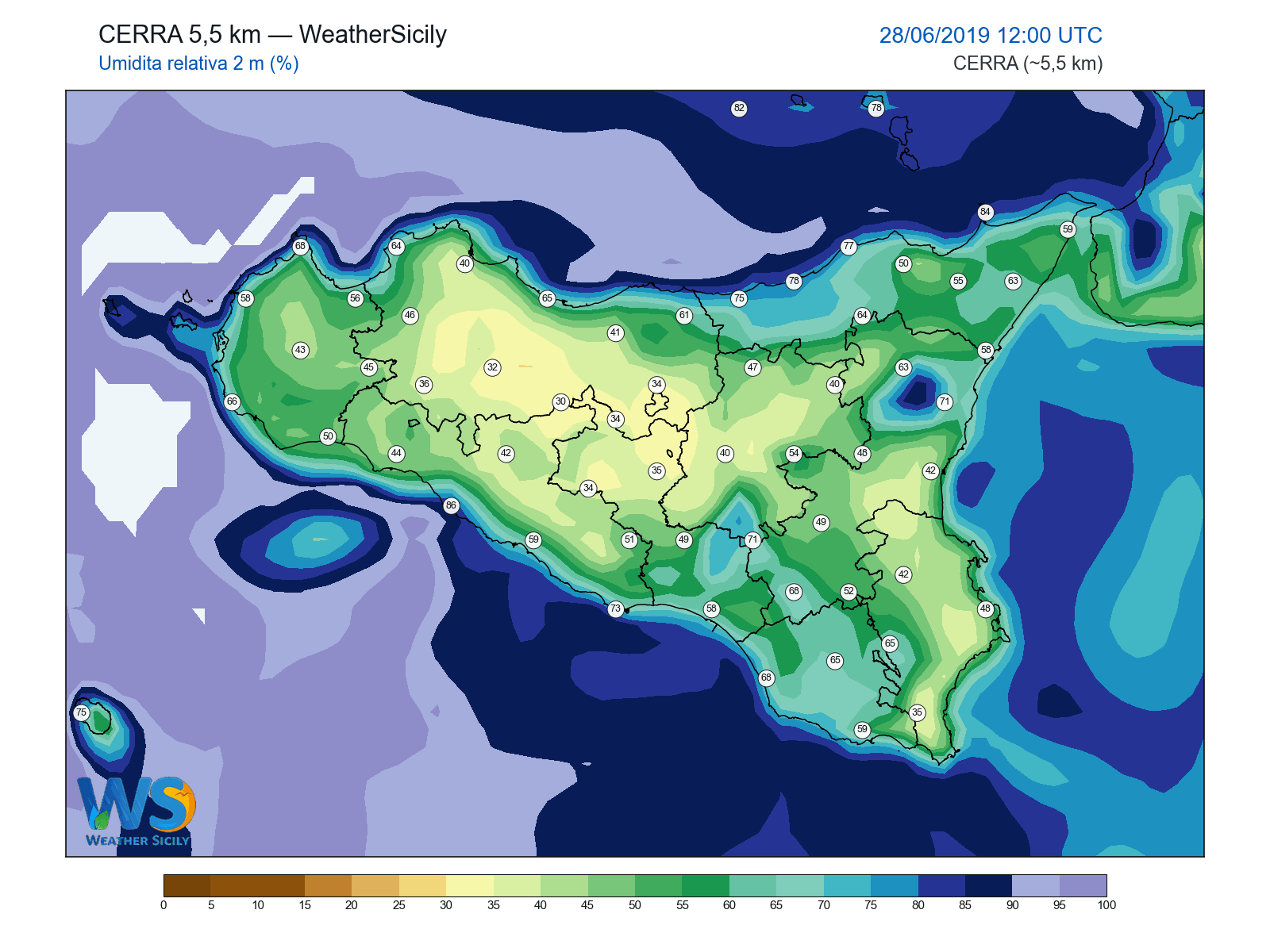 Umidità relativa 2 m · 2019062812