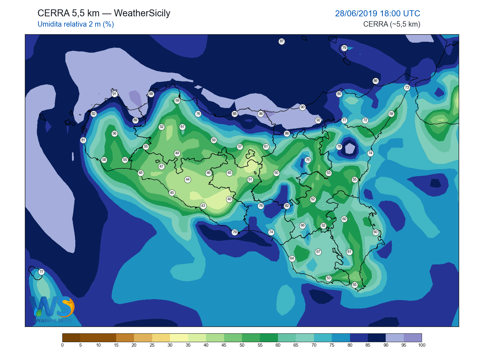 Umidità relativa 2 m · 2019062818
