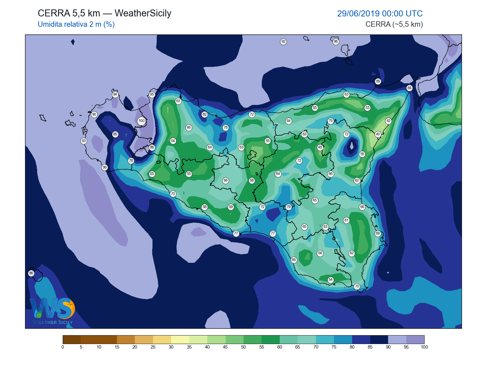 Umidità relativa 2 m · 2019062900