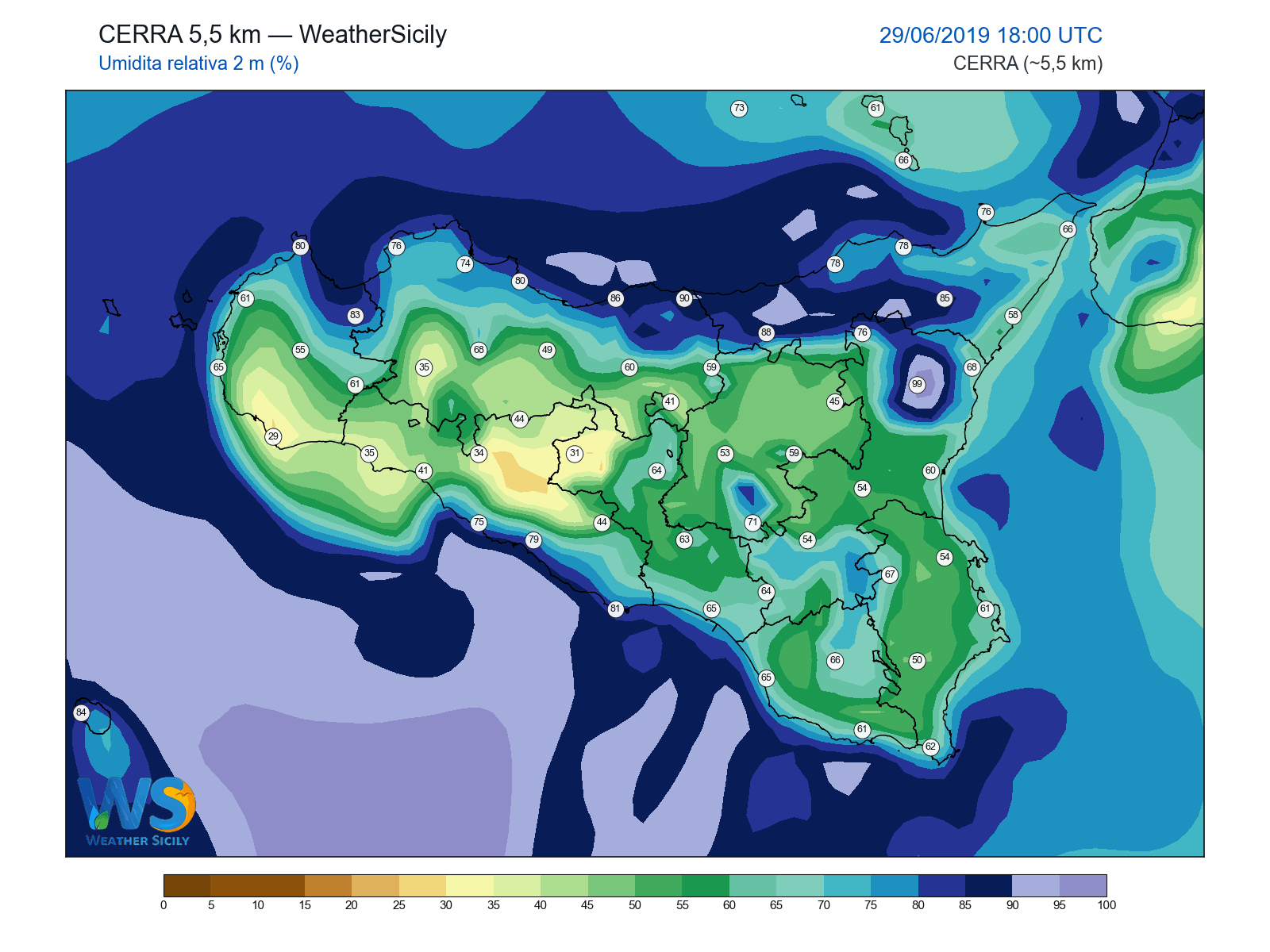 Umidità relativa 2 m · 2019062918