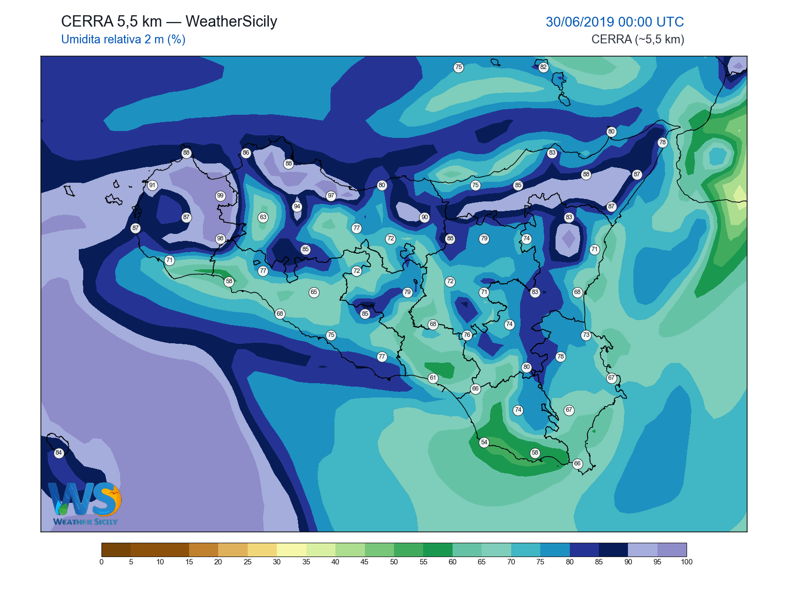 Umidità relativa 2 m · 2019063000