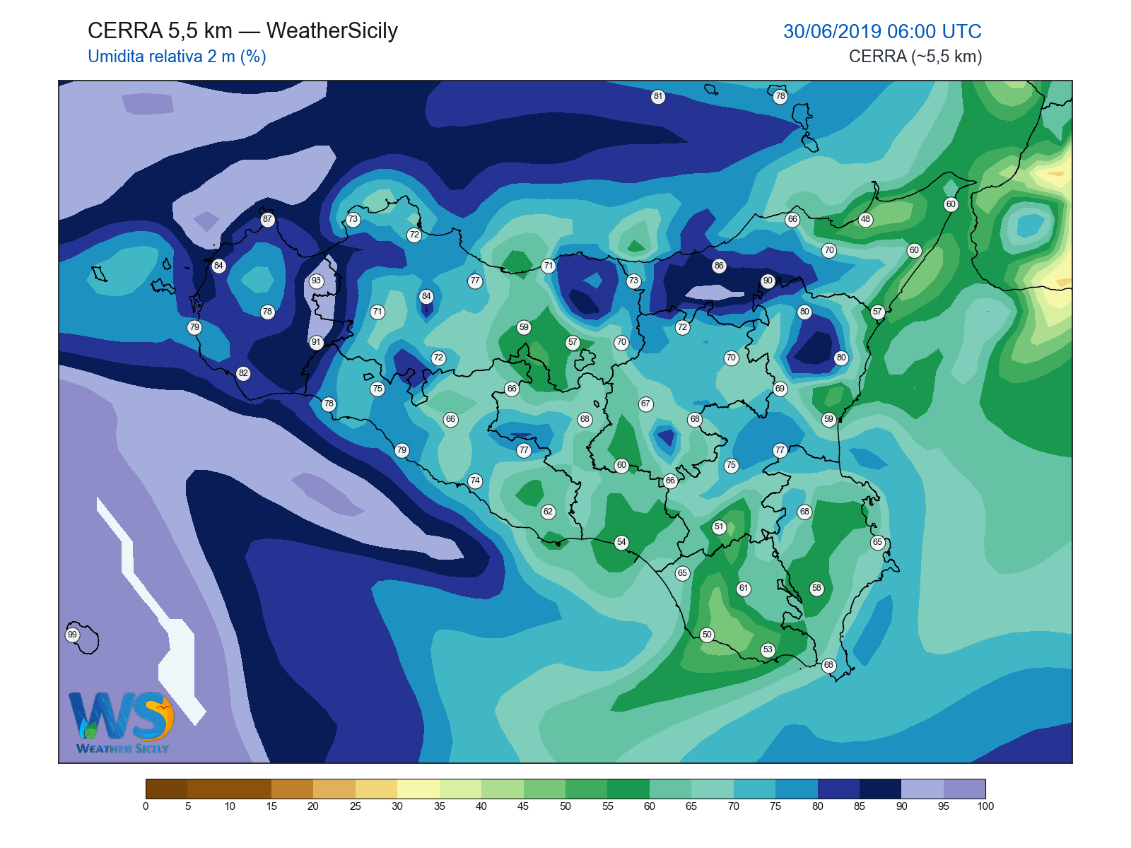 Umidità relativa 2 m · 2019063006